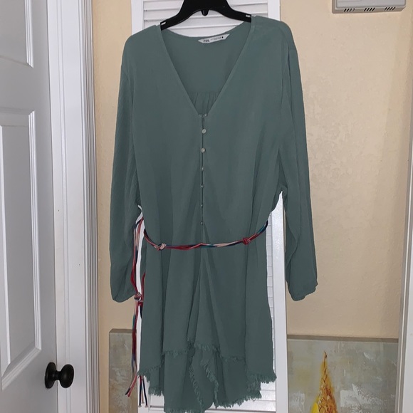Zara Oversized Rustic Romper w/ rope belt Green Size S - Picture 4 of 17
